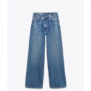 Zara HIGH WAIST CROSSOVER WAIST WIDE LEG JEANS